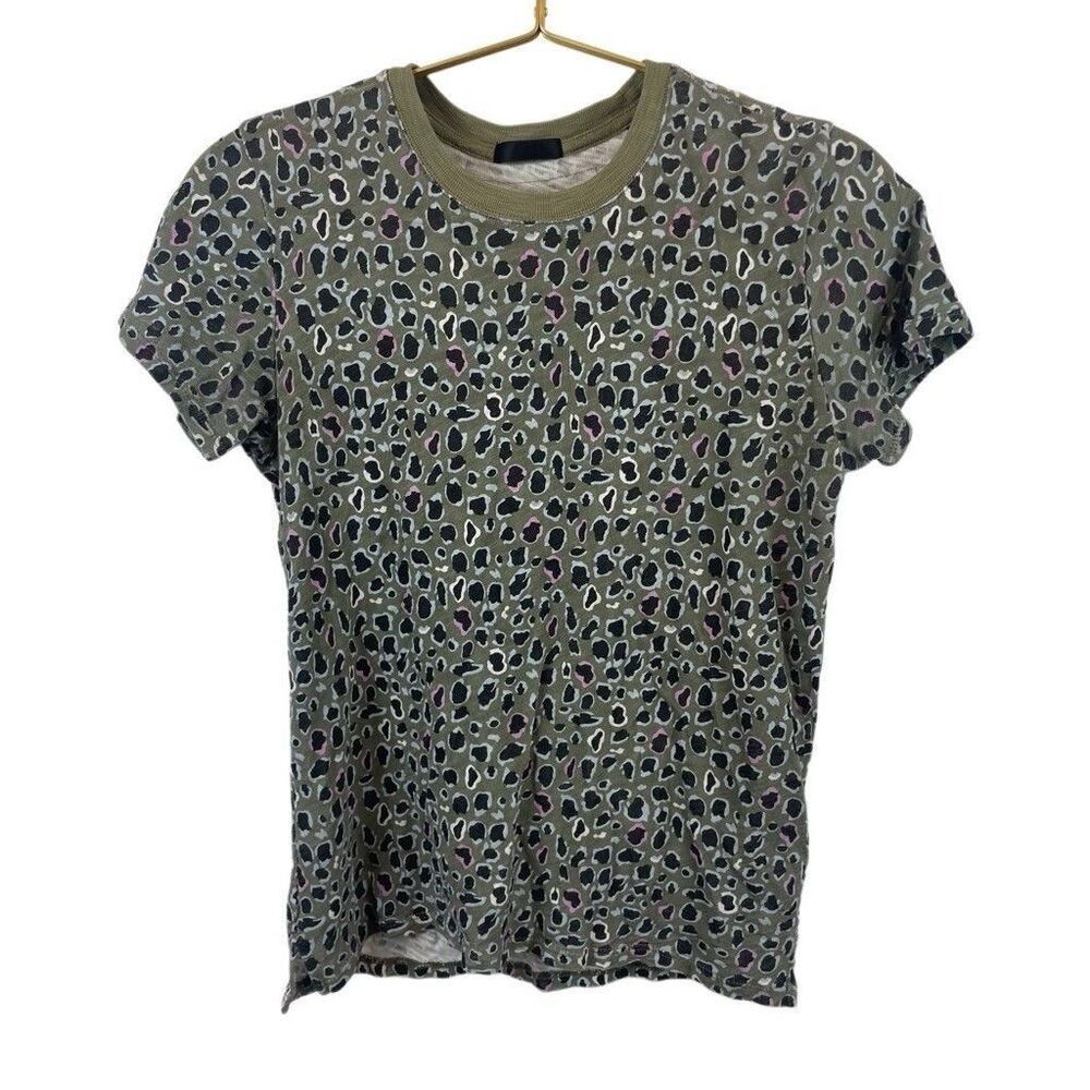 ATM  Green Leopard‎ Print Short Sleeve Shirt  100% Cotton Size XS